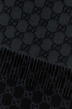 Gucci Mens Embroidered Cashmere Scarf Graphiteblack Fabric Sciarpe E Foulard