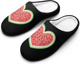 Generic Watermelon Heart Mens Slippers Slip On Comfortable Fleece Cotton House Shoes Winter