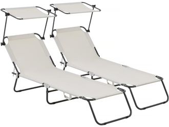 Habitat et Jardin Conjunto De 2 Tumbonas Plegables lazy - Con Sombrilla - Beige