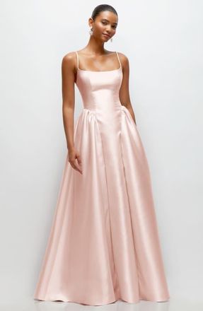 The Dessy Group Sleeveless Satin Gown in Blush at Nordstrom, Size 16