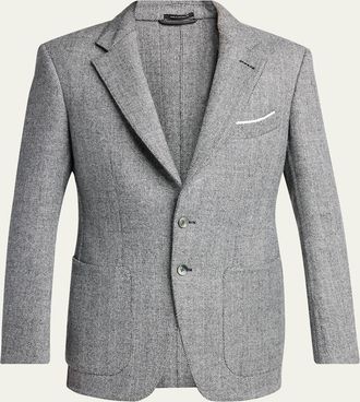 Tom Ford Mens Sharkskin Herringbone Double Splittable Jacket