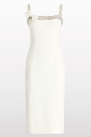 Jenny Packham Lucy Crystal-Embellished Bow Midi Dress in Vanilla at Nordstrom, Size 12 Uk