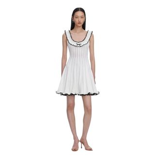 Self Portrait Knitted Dresses, female, White, Size: XS Contrast Trim Knit Mini Dress
