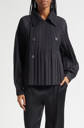 Pleats Please Issey Miyake Pleated Double Breasted Jacket in Black at Nordstrom, Size 5