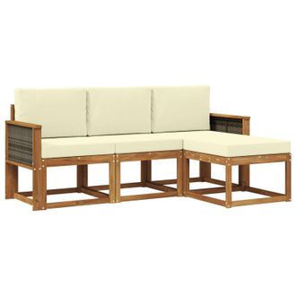 vidaXL Conjunto De Sof&aacute;s De Exterior Con Coj&iacute;n 4 Pcs Natural Y Crema Vidaxl