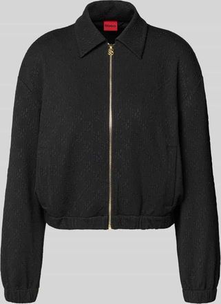 HUGO BOSS Regular Fit Sweatjacke mit Allover-Muster Modell DAYANE in Black, Gr&ouml;&szlig;e XL