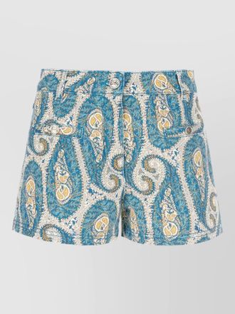 Etro paisley denim shorts belt loops pockets