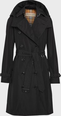 Burberry Kensington Double-Breasted Trench Coat with Detachable Hood