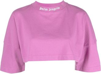 Palm Angels logo-print cropped T-shirt - women - Organic Cotton - S - Purple