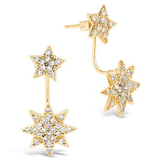 Sterling Forever CZ Starburst Jacket Earrings-Gold