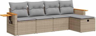vidaXL Vidaxl - Juego De Sof&aacute;s Jard&iacute;n Con Cojines 5 Pzas Rat&aacute;n Sint&eacute;tico Beige