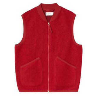 Universal Works Chaleco de Lana y Forro Polar con Cremallera - Jackets - Hombre - Rojo - XL