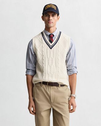 GANT Men Cable Knit Vest (XXXL) CREAM