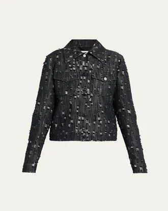 Michael Kors Frayed Cotton Denim Jean Jacket