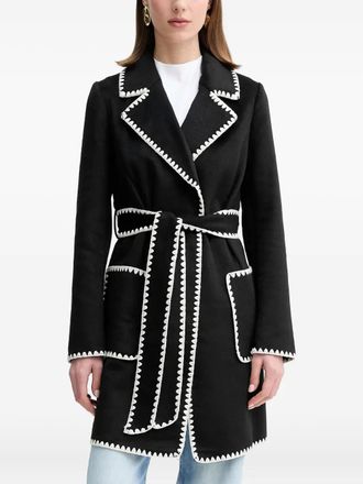 Guess Co contrasting-trim belted coat - women - Wool/Acrylic/Polyester/Cotton/Polyamide/Viscose - M - Black