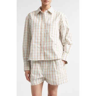 Victoria Beckham Ellys Check Cotton Poplin Button-Up Shirt in Multi /White Check at Nordstrom, Size 4 Us