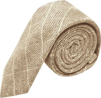 King & Priory Beige Birdseye Weave Check Tie