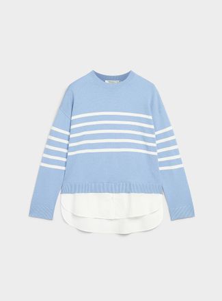 Contemporaine Womens Striped poplin insert loose sweater