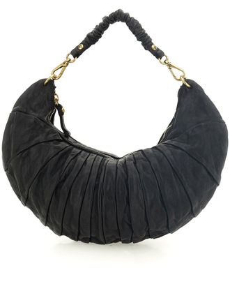 Campomaggi Black Luna Ruched Leather Handbag
