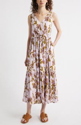 Treasure & Bond Sleeveless Tiered Sundress in Purple- Olive Ferrah Bloom at Nordstrom Rack, Size Xx-Small