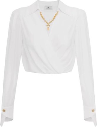 Elisabetta Franchi Overhemden, Dames, Wit, L, Leer, Ivoor Shirt met Gewatteerde Schouders
