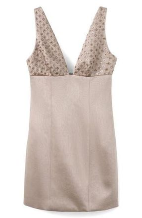 Mango Sequin Floral Detail Satin Minidress in Mink Grey at Nordstrom Rack, Size 4