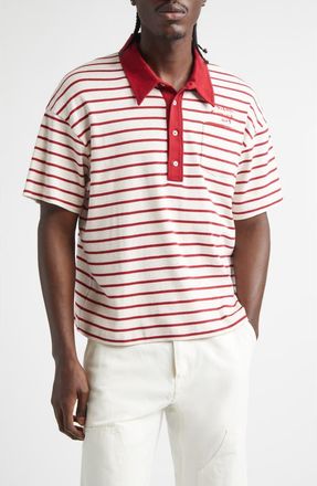 Stockholm Surfboard Club Stripe Organic Cotton Pocket Polo in Red Stripe at Nordstrom, Size X-Large