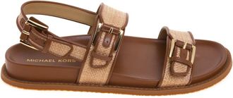 Michael Kors Schoenen, Dames, Bruin, 38 1/2 EU, Leer, Nia Geweven Sandaal