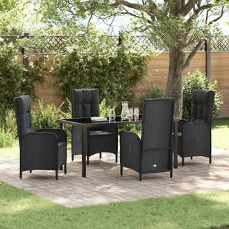 vidaXL Conjunto De Comedor De Jard&iacute;n Con Coj&iacute;n 5 Pcs Negro Polirat&aacute;n Vidaxl