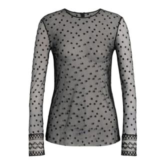 Alberta Ferretti Dotted Tulle Top met kanten manchetten - Dames - Tops - Zwart - Maat: XL Tulle