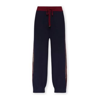 Elena Miro Broeken, Dames, Blauw, 2Xl, Polyester, Geknipte gebreide broek met gestreepte randen