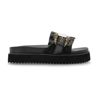 Versace Jeans Couture Sliders, female, Black, Size: 10 US Satin Platform Slides