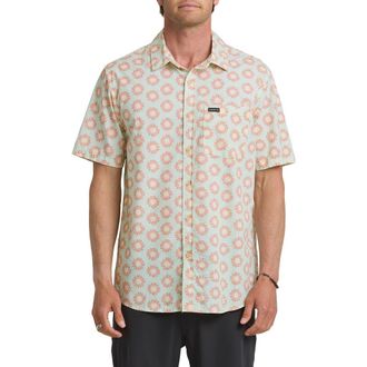 Quiksilver Ocean Mayhem Classic Sun Print Short Sleeve Cotton Button-Up Shirt in Bone White at Nordstrom, Size Xx-Large