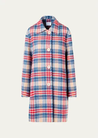 Akris Check Wool Single-Breasted Mid-Length Coat