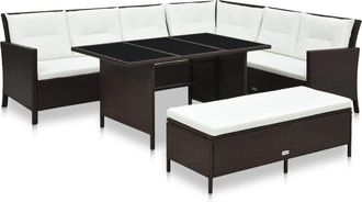 vidaXL Set Muebles De Jard&iacute;n 3 Pzas Y Cojines Rat&aacute;n Sint&eacute;tico Marr&oacute;n Vidaxl