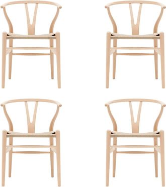 Carl Hansen & S&oslash;n Carl Hansen - CH24 Wishbone Chair, Buche geseift / Naturgeflecht (4er-Set)