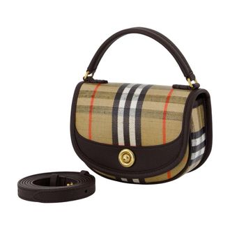 Burberry Womens Signature Striped Wool Shoulder Bag Beige Cotton