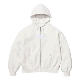 SUPREME x MM6 Maison Margiela Box Logo Zip Up Hooded Sweatshirt White SUP-SS26-100-WHT