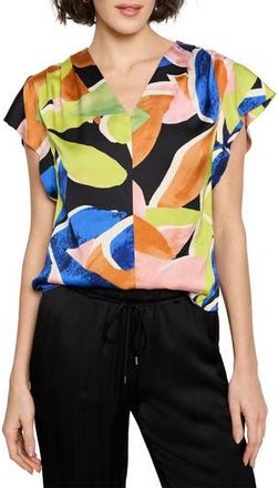 Nic+Zoe Mega Blooms Flutter Sleeve Top in Green Multi at Nordstrom Rack, Size Xx-Large