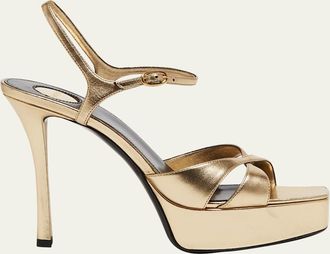 Saint Laurent Debbie Metallic Crisscross Platform Sandals