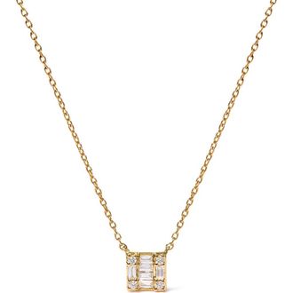 House of Brilliance 10K Yellow Gold 1/10 Cttw Mosaic Composite Square Inch Pendant Necklace at Nordstrom