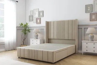 Sloomy Hargrave Coniston Divan Base 2 Drawers -54 Wingback & 12 Footboard in Cream | Size: Double
