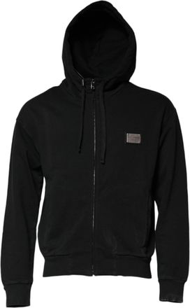 Dolce & Gabbana Black Logo Full Zip Hooded Men Sweatshirt Sweater Cotton Clothing