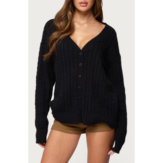 Edikted Francine Oversize Cotton Cardigan in Black at Nordstrom, Size X-Small