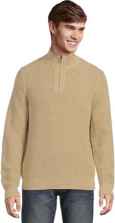 L.L.Bean Organic Cotton Waffle Sweater 1/4 Zip Mens Clothing Field Khaki : 2XL