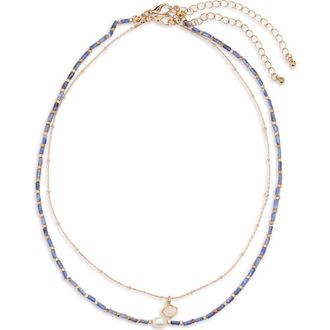BP. Pearly Bead Layered Necklace in Blue- Ivory at Nordstrom