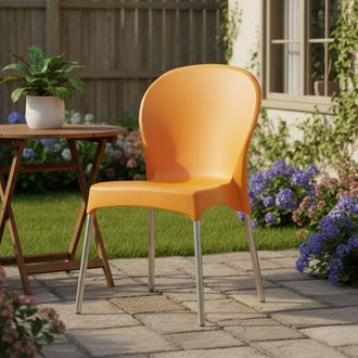 Dmora Silla De Exterior Linder, Una Silla Apilable Hecha En Italia, Soporta 120 Kg, Naranja