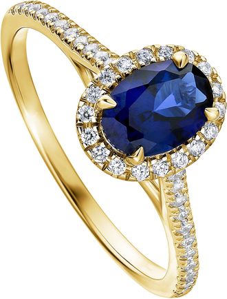Created Brilliance Rosalind Yellow Gold Lab Grown Diamond and Created Sapphire Ring