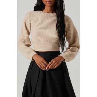 ASTR the Label Eila Bow Back Wool Blend Crop Sweater in Cream at Nordstrom Rack, Size Medium
