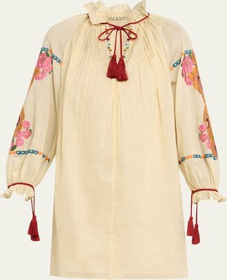 Valentino Garavani Floral Embroidered Pintuck Blouse